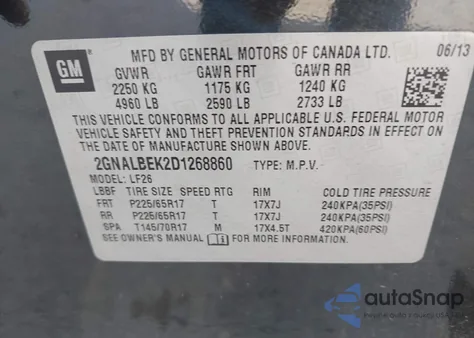 2013 Chevrolet Equinox Ls из США, поврежденный, VIN 2GNALBEK2D1268860